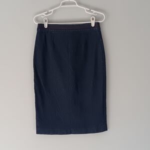 Boden Blue Denim Pencil Midi Skirt Purple Waistband Detail Lined Size 6L